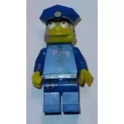 Chief Wiggum with Dark Pink Frosting Splotches on Face and Shirt