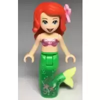 Ariel, Mermaid - Metallic Pink Shell Bra Top, Bright Green Tail with Stars and Scales, Medium Blue Eyes, Bright Pink Flower