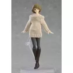 Female Body (Chiaki) with Off-the-Shoulder Sweater Dress