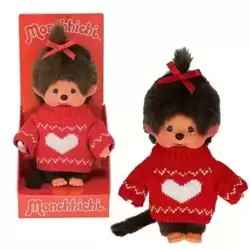 Bandai - Monchhichi - peluche - Fille pull rouge cœur blanc 20 cm