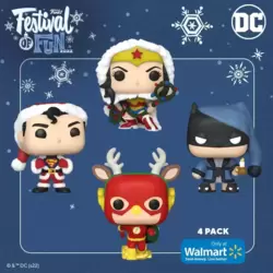 DC Super Heroes - Superman in Holiday sweater, Batman as Ebenezer Scrooge, Wonder Woman & The Flash 4 Pack