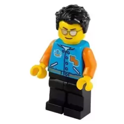 Man, Dark Azure Letter Jacket, Black Legs, Black Hair