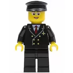 Airport - Pilot with Red Tie and 6 Buttons, Black Legs, Black Hat, Glasses and Open Smile