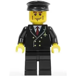 Airport - Pilot with Red Tie and 6 Buttons, Black Legs, Black Hat, Vertical Cheek Lines