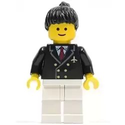 Airport - Pilot with Red Tie and 6 Buttons, White Legs, Black Ponytail Hair, Standard Grin