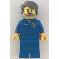Astronaut - Male, Blue Jumpsuit, Dark Bluish Gray Hair and Full Angular Beard, Open Mouth Smile