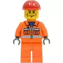 Construction Worker - Orange Zipper, Safety Stripes, Orange Arms, Orange Legs, Red Construction Helmet