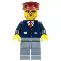 Dark Blue Suit with Train Logo, Sand Blue Legs, Dark Red Hat - Conductor