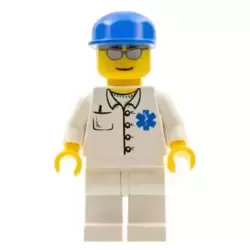 Doctor - EMT Star of Life Button Shirt, White Legs, Blue Cap, Silver Sunglasses