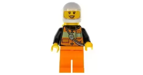 Fire - Reflective Stripe Vest with Pockets and Shoulder Strap, Orange  Pants, White Helmet, Yellow, Peach Lips - Lego City Minifigures