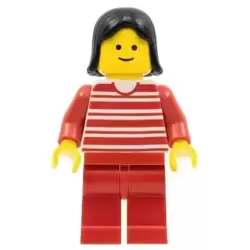 Horizontal Lines Red - Red Arms - Red Legs, Black Female Hair