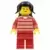 Lego Train Minifigures - Horizontal Lines Red - Red Arms - Red Legs, Black Pigtails Hair, Brown Backpack