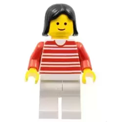 Horizontal Lines Red - Red Arms - White Legs, Black Female Hair