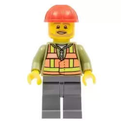 Light Orange Safety Vest, Dark Bluish Gray Legs, Red Construction Helmet, Beard Light Brown Angular