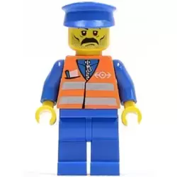 Orange Vest with Safety Stripes - Blue Legs, Moustache, Blue Hat