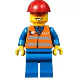 Orange Vest with Safety Stripes - Blue Legs, Red Construction Helmet, Orange Sunglasses