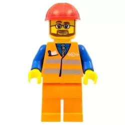 Orange Vest with Safety Stripes - Orange Legs, Red Construction Helmet, Beard and Glasses