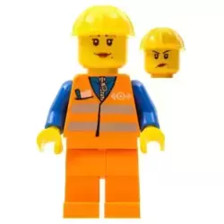 Orange Vest with Safety Stripes - Orange Legs, Yellow Construction Helmet, Female Dual Sided Head