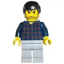 Plaid Button Shirt, Light Bluish Gray Legs, Black Male Hair, Stubble