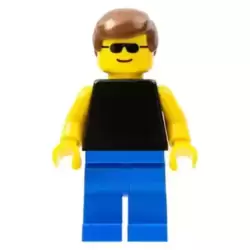Plain Black Torso with Yellow Arms, Blue Legs, Sunglasses, Brown Male Hair