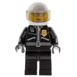 Police - City Leather Jacket with Gold Badge, White Helmet, Trans-Black Visor, Silver Sunglasses