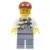 Lego City Minifigures - Police - Jail Prisoner Torn Overalls over Prison Stripes, Sand Blue Legs, Dark Red Short Bill Cap