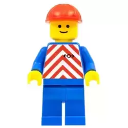 Red & White Stripes - Blue Legs, Red Construction Helmet