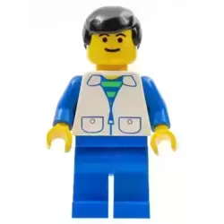 Suit with 2 Pockets White - Blue Legs, Black Male Hair