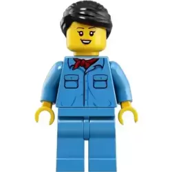 Train Worker - Female, Black Hair, Medium Blue Shirt with Red Bandana, Medium Blue Legs