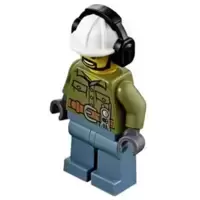 Volcano Explorer - Male, Shirt with Belt and Radio, Black Angular Beard, White Construction Helmet with Black Ear Protector / Headphones