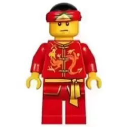 Dragon Dance Performer, Tied Red Bandana, Angry Eyebrows and Scowl