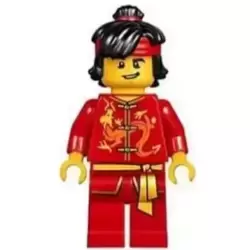 Dragon Dance Performer, Top Knot and Headband, Lopsided Grin