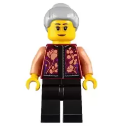 Grandmother, Floral Shirt, Black Legs, Light Bluish Gray Hair, Glasses