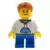 White Hoodie with Blue Pockets, Blue Short Legs, Dark Orange Hair, Crooked Smile with Brown Dimple