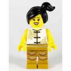Woman, Lion Dance, White Shirt, Gold Legs with Fringe