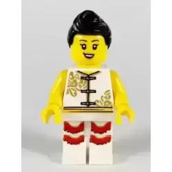 Woman, Lion Dance, White Shirt, White Legs with Red Fringe
