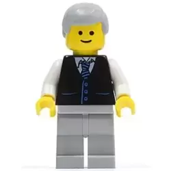 Black Vest with Blue Striped Tie, Light Bluish Gray Legs, White Arms, Light Bluish Gray Male Hair, Smile