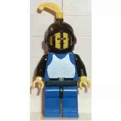 Breastplate - Blue with Black Arms, Blue Legs with Black Hips, Black Grille Helmet, Yellow Feather, Black Plastic Cape