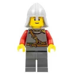 Kingdoms - Lion Knight Scale Mail with Chest Strap and Belt, Helmet with Neck Protector, Reddish Brown Eyebrows, Thin Grin