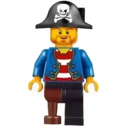 Pirate Blue Jacket, Black Leg with Peg Leg, Black Pirate Hat with Skull