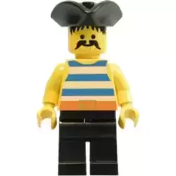 Pirate Blue / White Stripes Shirt, Black Legs, Black Pirate Triangle Hat