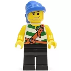 Pirate Green / White Stripes, Black Legs, Blue Bandana, Smirk and Stubble Beard