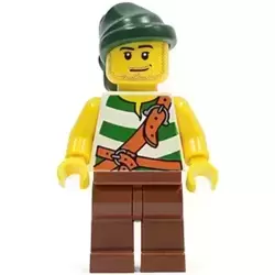 Pirate Green / White Stripes, Reddish Brown Legs, Dark Green Bandana, Smirk and Stubble Beard