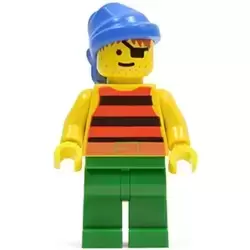 Pirate Red / Black Stripes Shirt, Green Legs, Blue Bandana