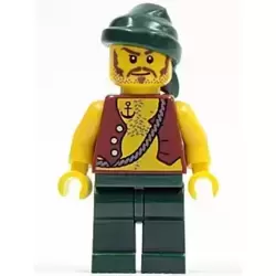 Pirate Vest and Anchor Tattoo, Dark Green Legs, Dark Green Bandana, Brown Moustache