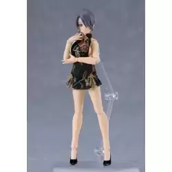 Female Body (Mika) with Mini Skirt Chinese Dress Outfit (Black)