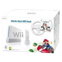 Console Wii blanche + Mario Kart + Télécommande Wii Plus - blanche + Volant Wii blanc