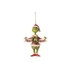 Grinch with Christmas Banner - Ornament