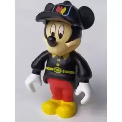Mickey Mouse Figure with Red Pants, Black Fireman Uniform, Black Cap