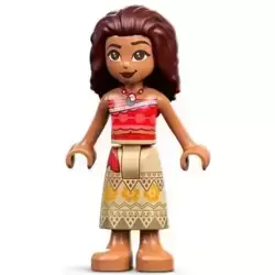 Moana (Medium Nougat) - Mini Doll, Coral and Red Strapless Top, Tan Long Skirt with Bright Light Orange Flowers, Dark Brown Hair